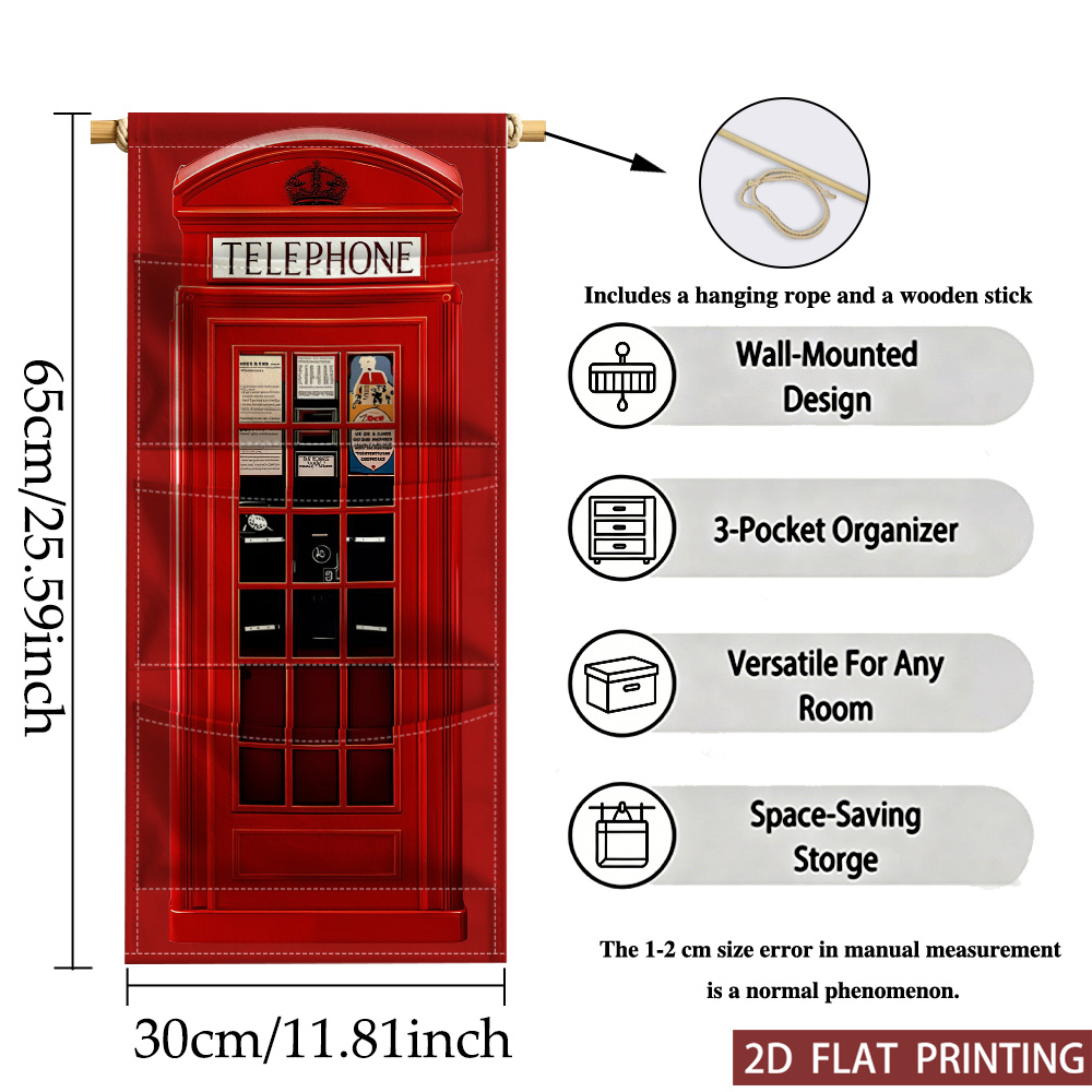 TEMU [ 2d Flat Printing] 1pc Telephone Booth Advertisements Display Threetier Wallmounted Storage Bag Ideal For Festive/ Holiday Modern Suitable For