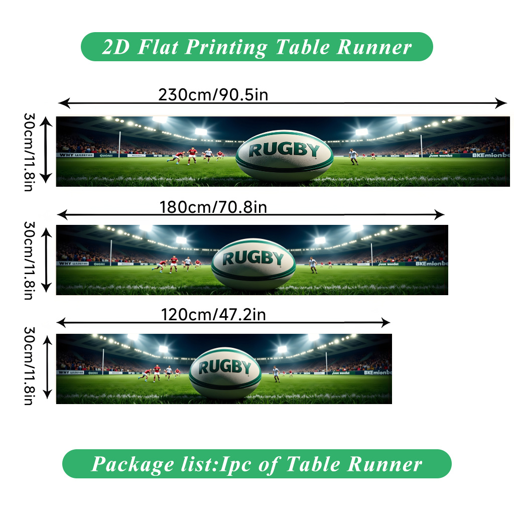 TEMU Chemin de table plat 2D à imprimé 1pc, Match de sur terrain vert Chemin de table en polyester, pour les repas de fêtes et la décoration