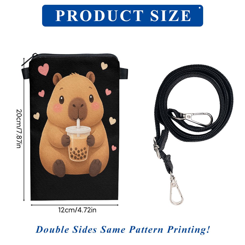 TEMU Telefoon Tas 1 stuks, Capybara Drinken Bubble Tea Print Mobiele Telefoon Tas, Verstelbare Riem Crossbody Telefoon Pouch, Mini Rits Schoudertas,