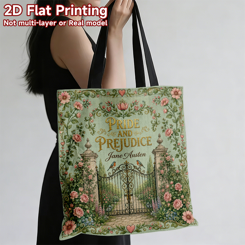 TEMU Sac à main plat 2D, 1 pièce, sur le thème et , sac de courses tendance, portable, de grande capacité, sac en toile, sac à main cadeau et , sacs