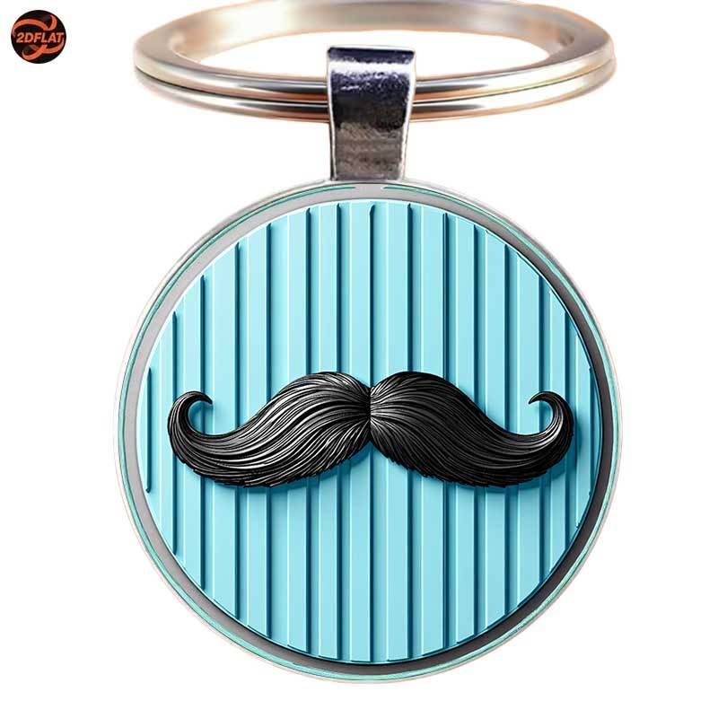 TEMU 1 Porte-clés Rond, Style Moderne et Simple sur le Thème "Moustache Noire" avec Motif de Fond à Rayures, un Accessoire Élégant et Humoristique.