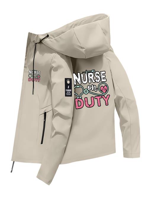 Artikelbild damen windbreaker jacke mit kapuze, top, lässig, für pendeln, ausflüge, multi-szenen, stethoskop, herz buchstaben kombination, dekorativer druck
