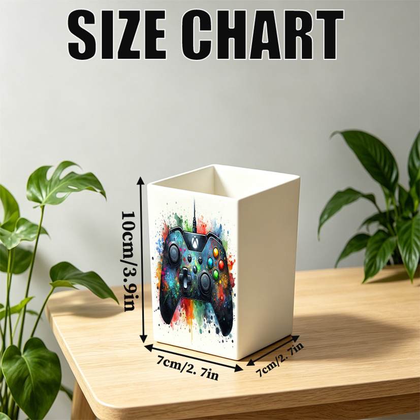 TEMU 2d Flat, 1pc, Colorful Game Controller Art Painting Cute Pen Holder Stationery Storage Office Dorm Universal Practical Good Thing Face Storage