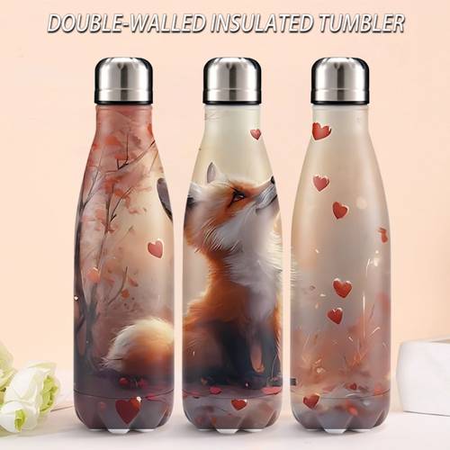 item picture 1pc 16 8oz stainless steel insulated coffee water bottle reusable and portable travel tumbler and hearts theme office work outdoor hiking picnics parties daily use