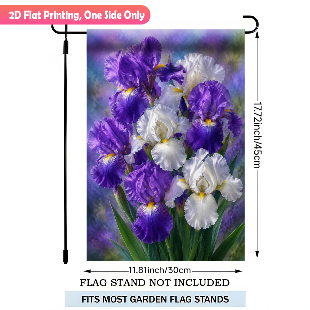 TEMU 2d Flat - 2d Flat Printing Garden Flag 1pc, White And Purple Irises Durable Polyester Outdoor Patio Decoration, Outdoor Patio Flags, And Patio