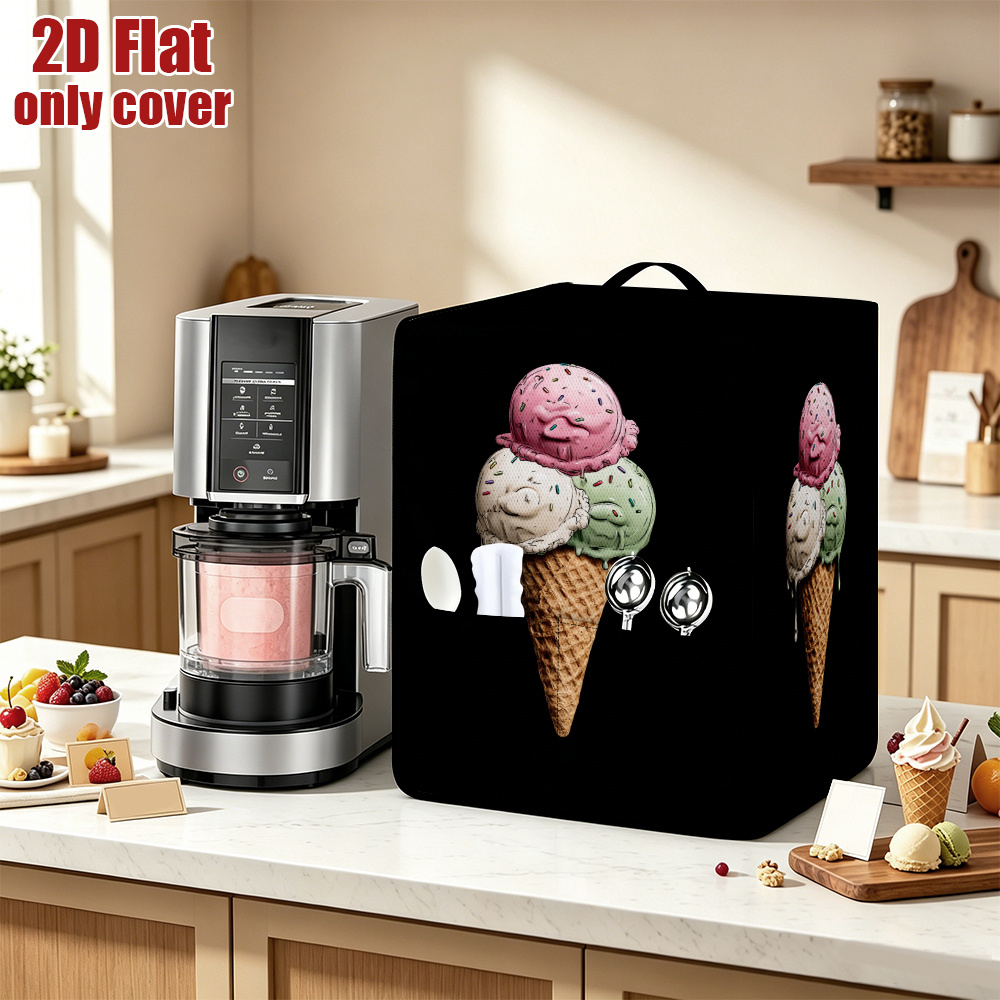 1pc, 2D Flat Printing Ice Cream Cover, Blender Covers Triple Scoop Ice Cream, for Blender Cover Dust Cover Coffee Maker Food Processor Protection for Women And Men Easy to Clean