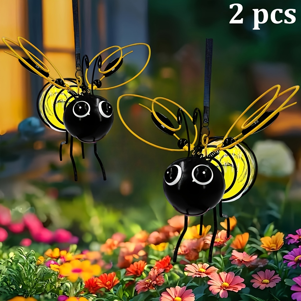 TEMU 2 Sets Of Upgraded Solar Powered Bee Lanterns, Led Lights For Outdoor Hanging Cute Pendant Lights, Solar Powered Outdoor Garden Lights For