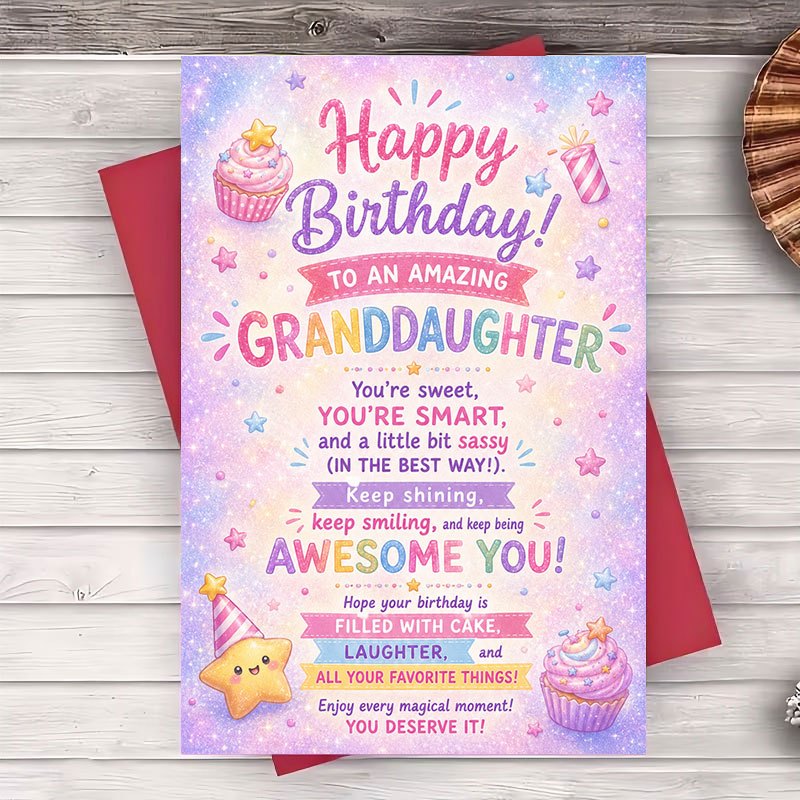 TEMU 1pc Greeting Card And 1pc Envelope. 2d Flat Happy Birthday Card, For Granddaughter, Cute Cupcake Design Flat Card, Suitable For Birthday