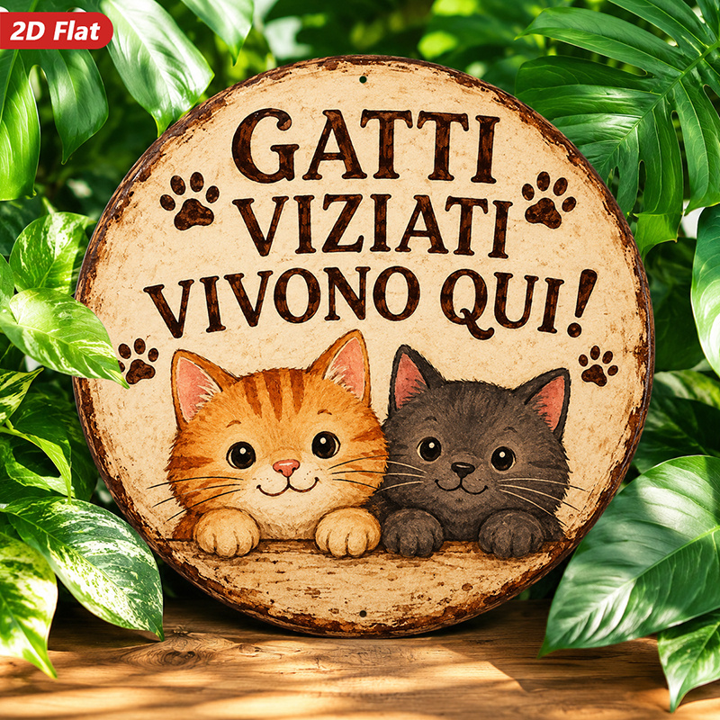 TEMU Targa in metallo 2D piatta, 1 pezzo, da parete, decorazione per la casa a tema gatto, con gattino dei animati, testo in "Qui Vivono Viziati!",