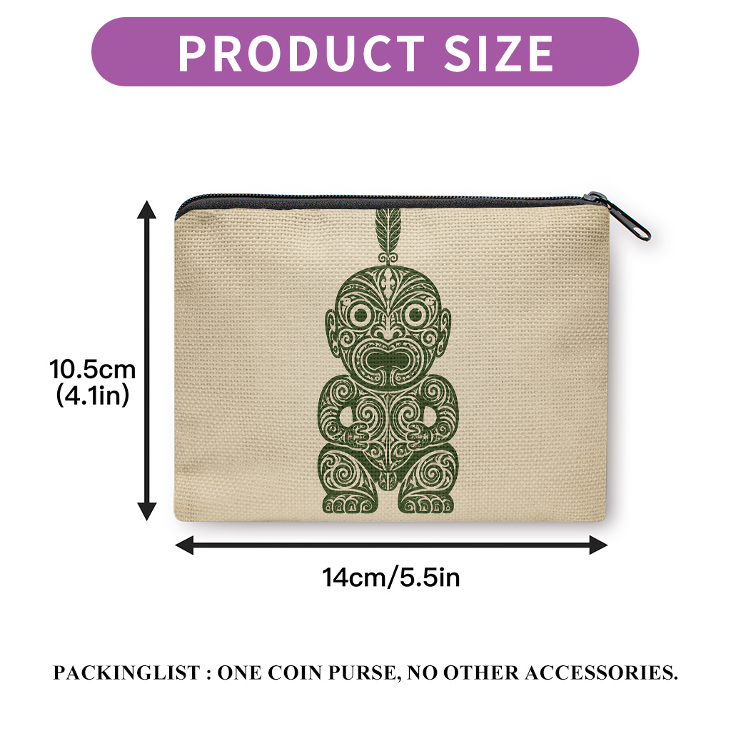 TEMU Coin Purse, Traditional Maori Art Statue Double-sided Printed Coin Purse, Earphone Lipstick Small Items Storage Bag, Multi-use Clutch Bag,