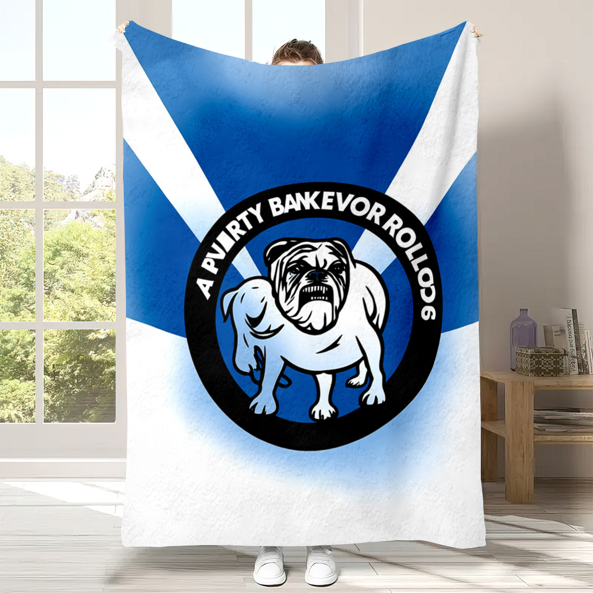 TEMU 1pc Cartoon Bulldog Vintage Logo Velvet Blanket Comfortable Polyester Flannel, Cozy Throw For Home Office , Gift For , High-quality Fabric Craft