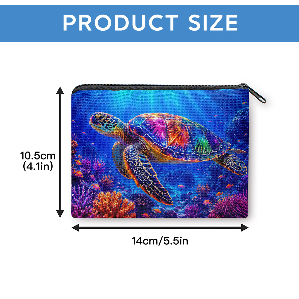 TEMU Porte-monnaie et porte-cartes 1 pièce à motif de tortue colorée sur le thème de l'océan - Fermeture à glissière double face adaptée pour les