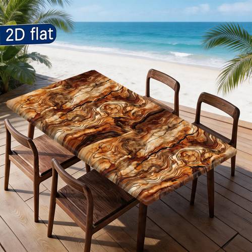 2d flat print 1pc washable outdoor rectangle tablecover with elastic edges durable abstract of wood grain camping picnics garden parties indoor outdoor use picnic accessories 2d flat