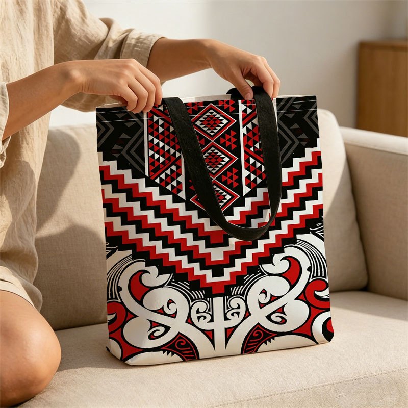 TEMU 1 Maori Tribal Pattern Printed Shopping Bag, Trendy Printed Tote Made Of Durable Polyester, Lightweight And Portable Design, Large Capacity