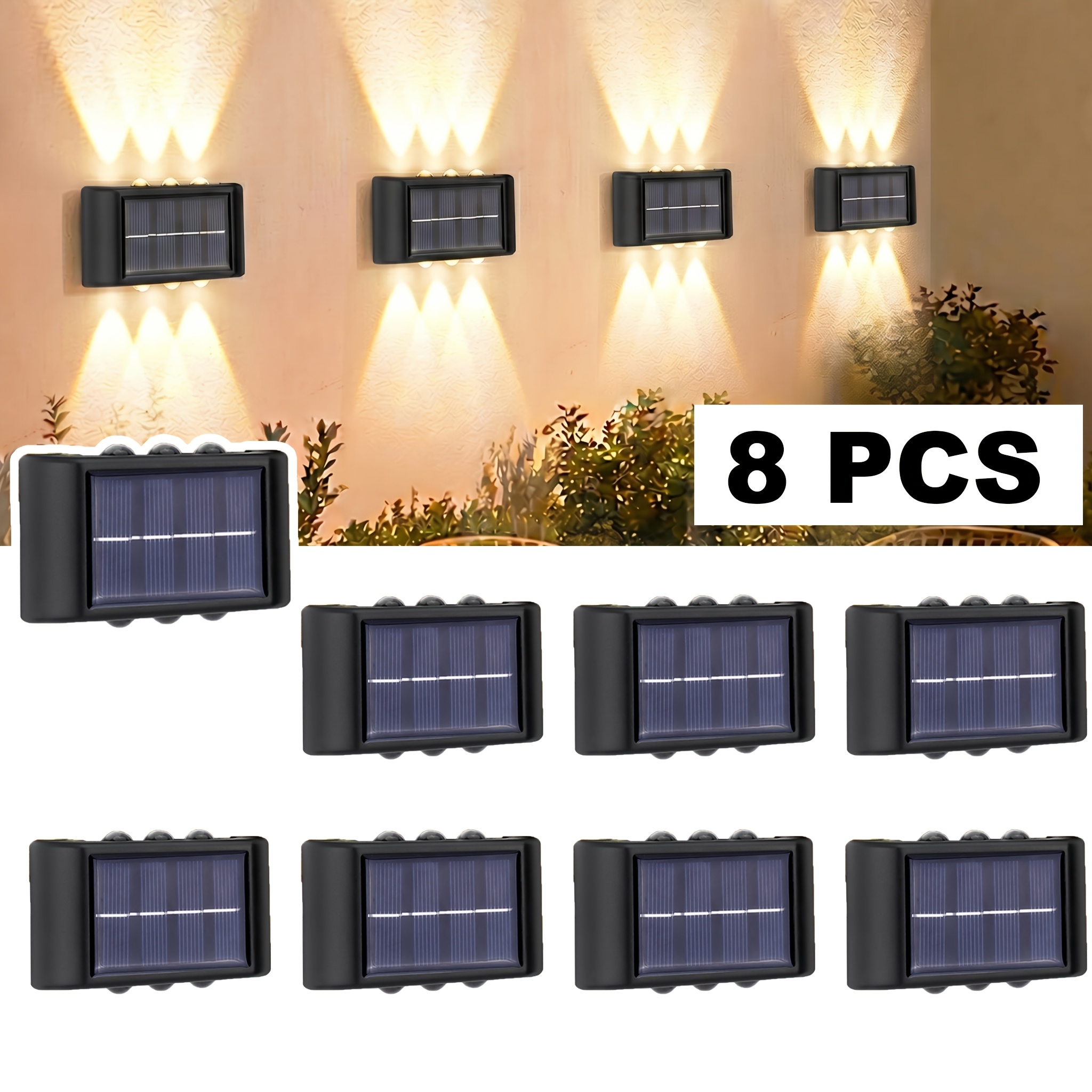TEMU 12/8/4 Solar Led Deck Lights - Automatic Switch, 12 Hour Lighting, Suitable For Outdoor Stairs, Walls, Fences, And , Warm White Light, Suitable