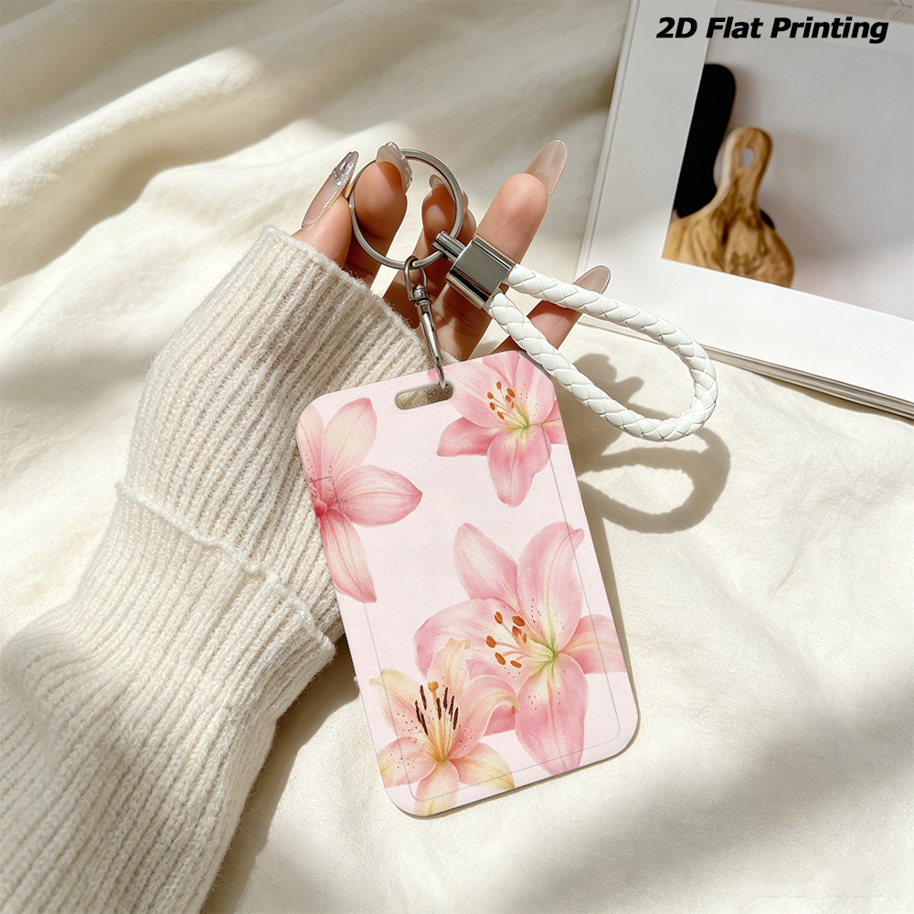 TEMU Porte-badge professionnel avec impression à plat 2D rose, étui à badge d'identité vertical coulissant avec pince rétractable, housse pour de