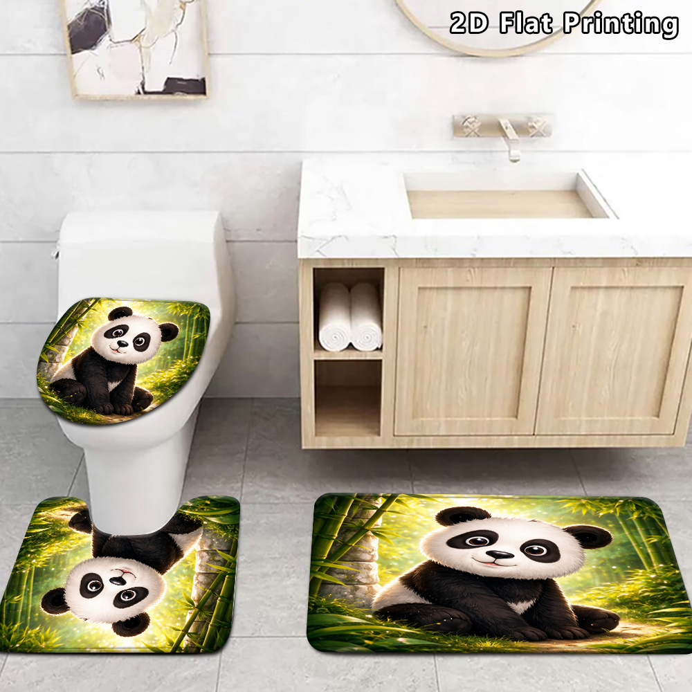 2d plat, 3-delige 2d platte leuke badmat set, zwart wit panda bamboe  , voor panda liefhebbers, geschikt voor badkamer ingangen, badmat, badkamer mat set, badkamer aanpassingen, huisdecoratie, bad decoratie