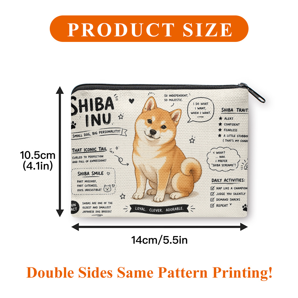 TEMU 【商品名】コインパース、柴犬の特徴両面プリントコインパース、携帯用収納ポーチ、小物用、多用途バッグ、軽量実用コスメティックバッグ、アンドに最適なギフト