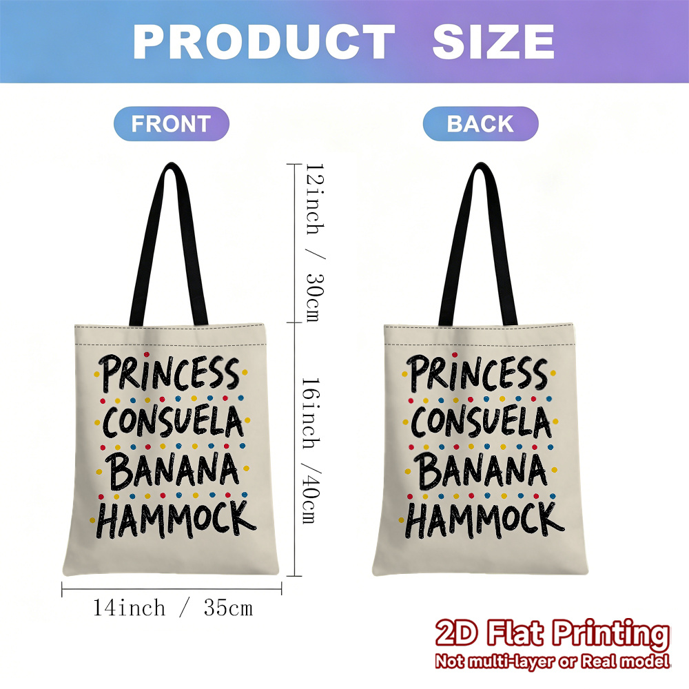 TEMU 1pc Princess Reusable Grocery Bag - Large Rectangular Shopping Tote With Banana-themed Print, Suitable For Lunch, Picnic, Birthday Gift, Hot