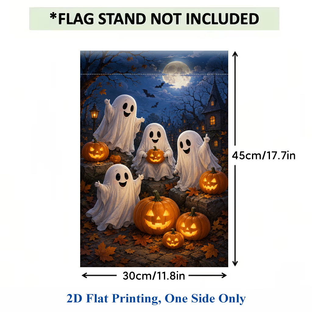 TEMU 2d Flat, 2d Flat Printing Garden Flag 1pc, Halloween Pumpkins Forest Polyester Garden Flag, Single-side Printing, Outdoor Holiday Decor For Home