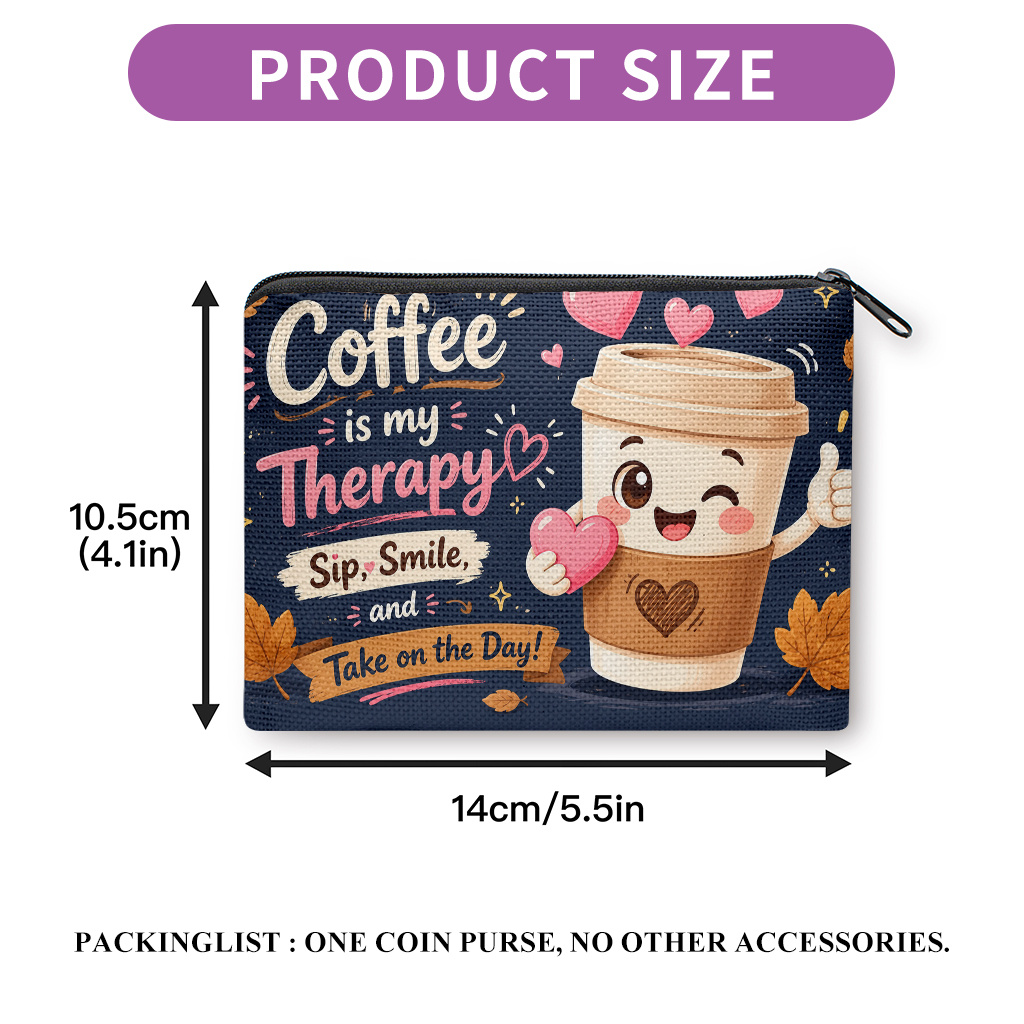 TEMU Coin Purse 1pc, Coffee Is Sides Printed Coin Purse, Earphone Lipstick Small Items Storage Bag, Multi-use Clutch Bag, Lightweight Practical