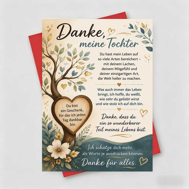 Image of 1 Greeting Card + 1 Envelope Warm Appreciation Greeting Card, Tree With Heart Shape Text "thank You For Everything", For Daughter, Daily Gratitude Elegant Floral Watercolor Style Greeting Card.