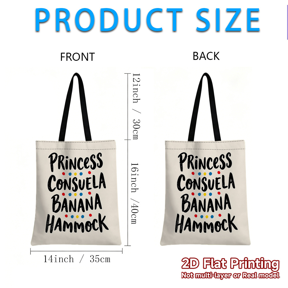 TEMU Sac de courses réutilisable 2D plat 1 pièce, thème princesse colorée hamac banane, sac de shopping grande capacité, cadeau princesse, 2D plat