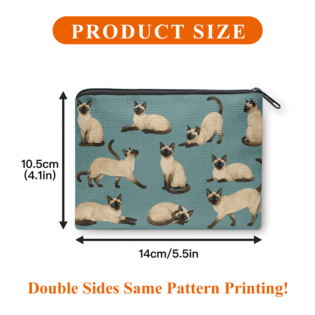 TEMU Coin Purse, Siamese Cats Poses Collection Double-sided Printed Coin Purse, Portable Zipper Storage Pouch For Small Items, Multi-use Clutch Bag,