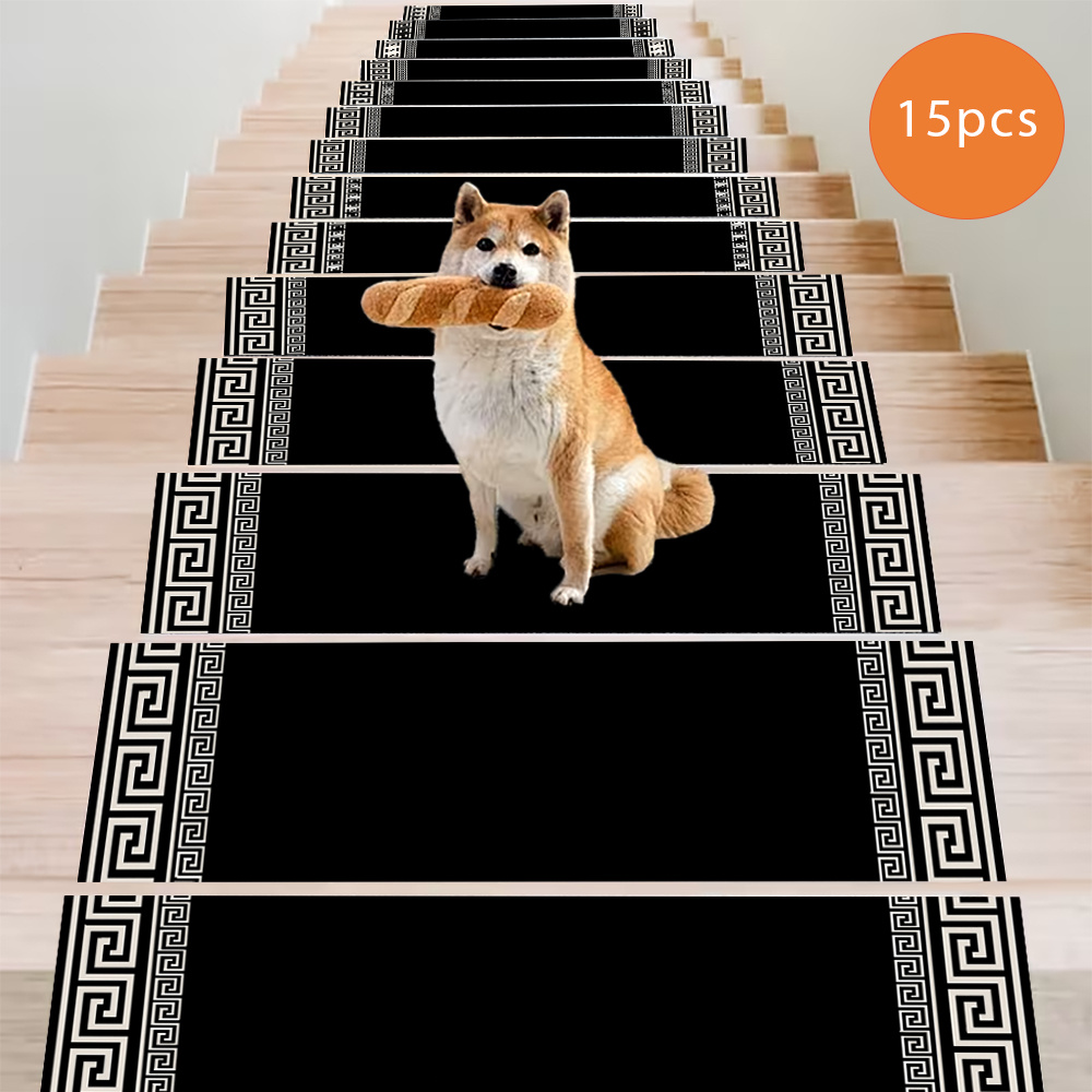 TEMU Non-slip Stair Treads Suitable For Indoor Stairs - Noise Safety Step Mats With Rubber Backing, Machine Washable Pads, Retro Meander Border &