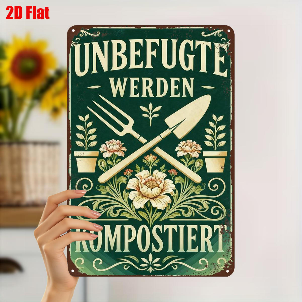 TEMU 2D Flach ., "Unberechtigte Personen werden Kompostiert" - Vintage Garten Metallschild, Humorvolle Deko für Kompostierer 8X12 Zoll