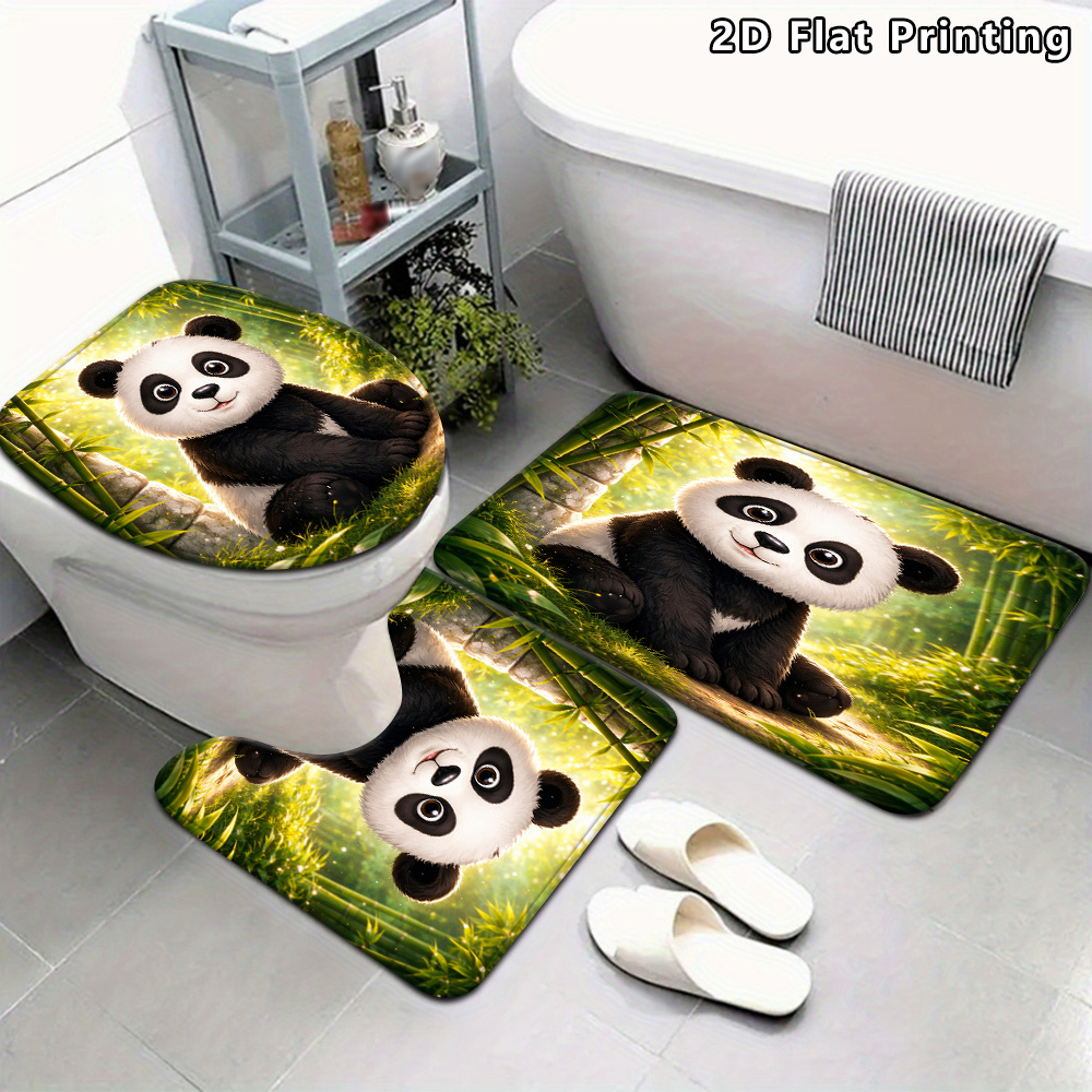 artikel foto 2d plat, 3-delige 2d platte leuke badmat set, zwart wit panda bamboe  , voor panda liefhebbers, geschikt voor badkamer ingangen, badmat, badkamer mat set, badkamer aanpassingen, huisdecoratie, bad decoratie