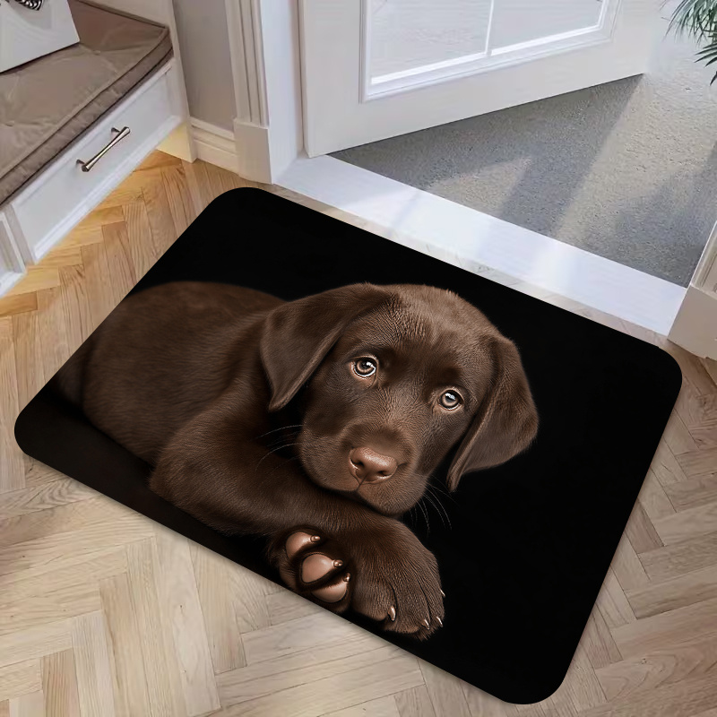TEMU 1pc Labrador Puppy Suitable For Home & Outdoor Use, Non-slip Machine Washable Mat With Chocolate Labrador Print, Adhesive Backing Suitable For