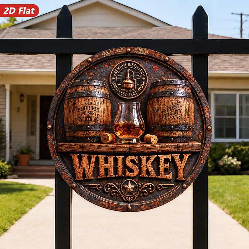 TEMU 2d Flat, [2d Flat] 2d Flat Print 1pc Round Metal Iron Sign, Wall Art, Whiskey - Themed Wall Art, & , Rustic Style, Home For Bar, For Man - Cave,