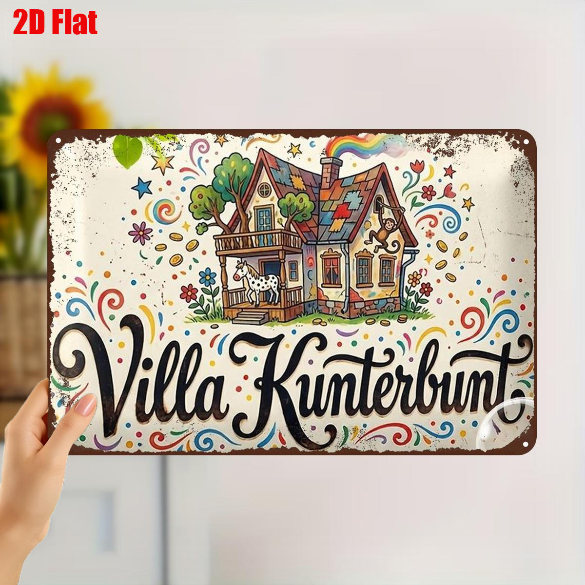 TEMU 2d Flat, 2d Flat 1pc, "villa - Whimsical House Metal Art Sign, Colorful Decorative Wall Hanging For Home & Garden" 8×12 Inch, 2d Flat