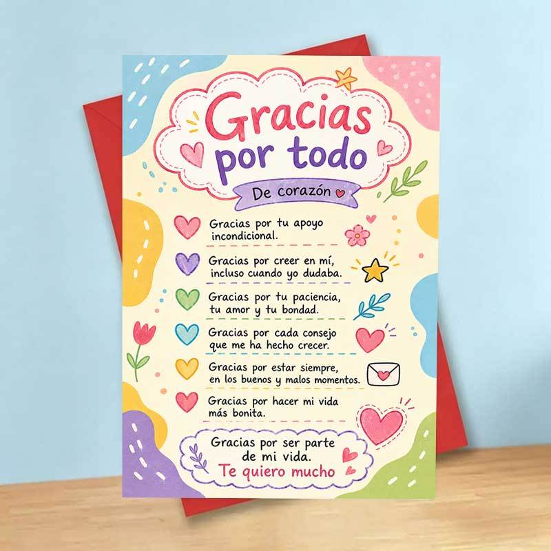 TEMU 1 Tarjeta de Felicitación + 1 Sobrecarta, Tarjeta de Agradecimiento, Diseño Colorido de Corazones y Flores "", para , Tarjeta de Notas Estilo