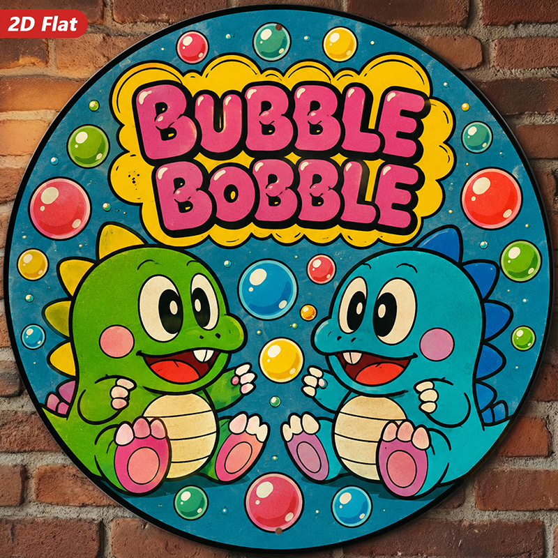 TEMU 2d Flat, 1pc Round Metal Sign Wall Art, Themed Home Decor, Cartoon Style, With Colorful Bubbles, For Living Room, Bedroom, Game Room,
