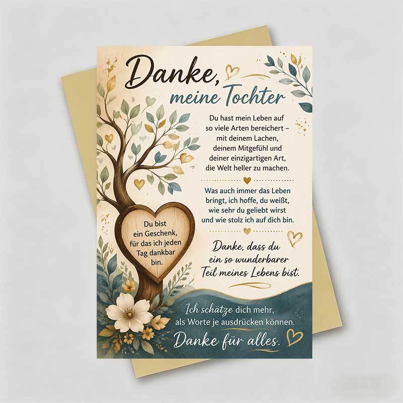 Image of 1 Greeting Card + 1 Envelope Warm Appreciation Greeting Card, Tree With Heart Shape Text "thank You For Everything", For Daughter, Daily Gratitude Elegant Floral Watercolor Style Greeting Card.