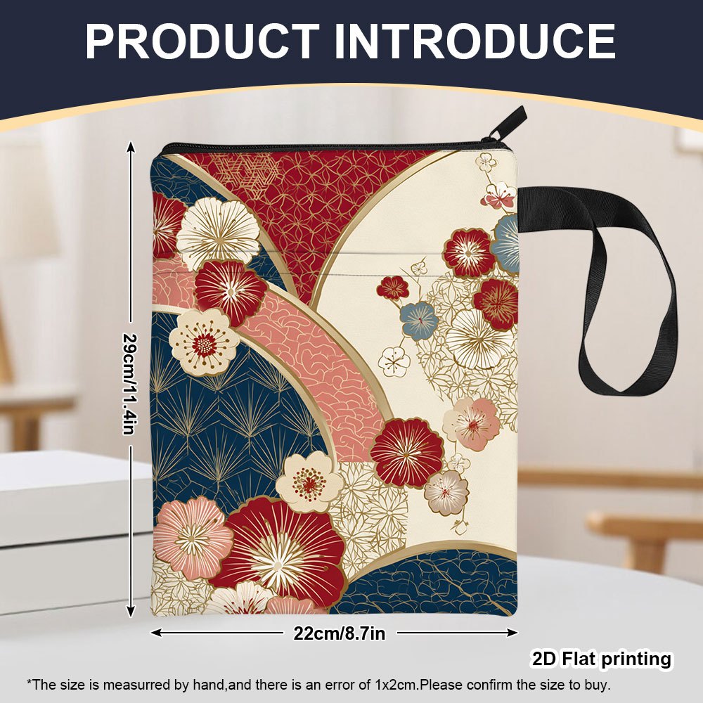 TEMU 1 pièce Housse de livre à fermeture éclair imprimée à plat 2D, motif de ; Tissu durable et lavable pour la protection des livres et le rangement