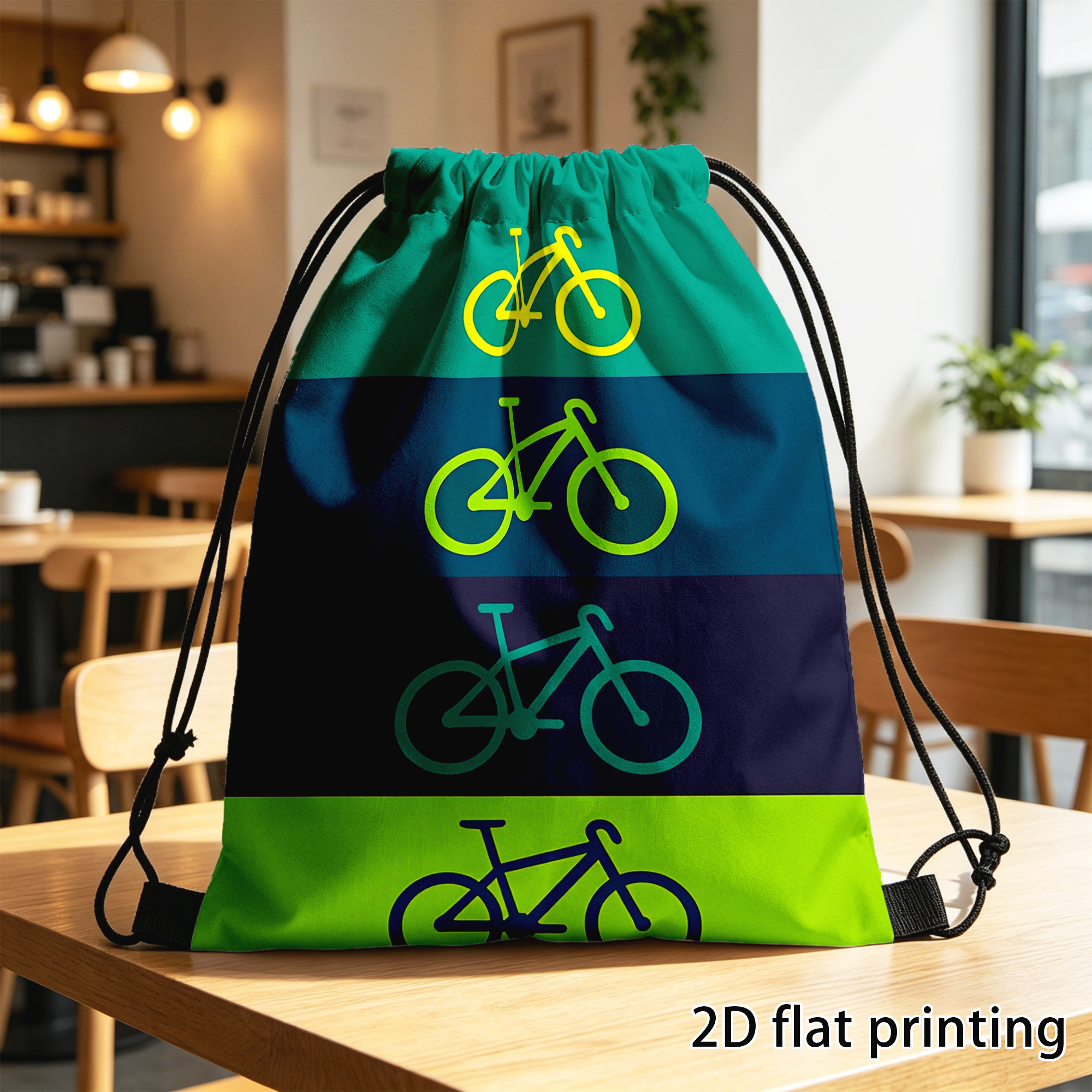 TEMU 2d Flat, 1pc, Bike Drawstring Backpack Cycling Bag With Drawstring Closure Bike Graphic Design Lightweight Bike Rack Bag For Mountain School