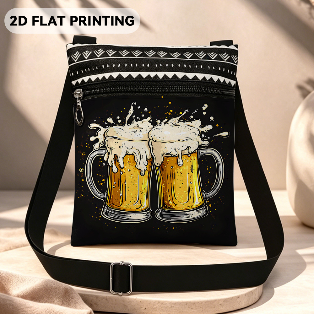 TEMU 1pc [ 2d Flat Printing] Beer Mugs Art Crossbody Bag Daily Use, Vibrant Design Reusable Lightweight Small Phone Bag Gift For Small Business