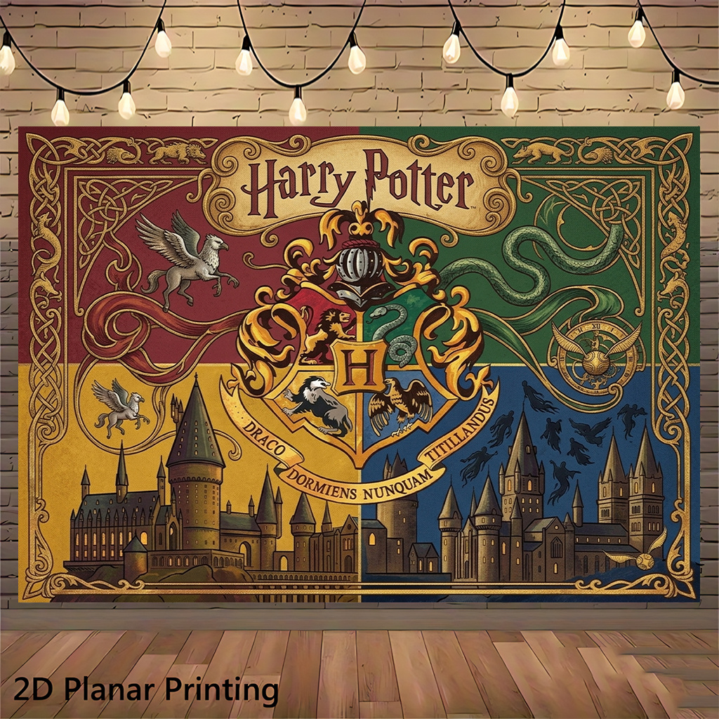 TEMU 2d Flat, 2d Flat - Warner . Authorized 2d Flat Banner 1pc, Hogwarts , Harry Potter Themed Polyester Fiber Party Backdrop, Suitable For Multiple