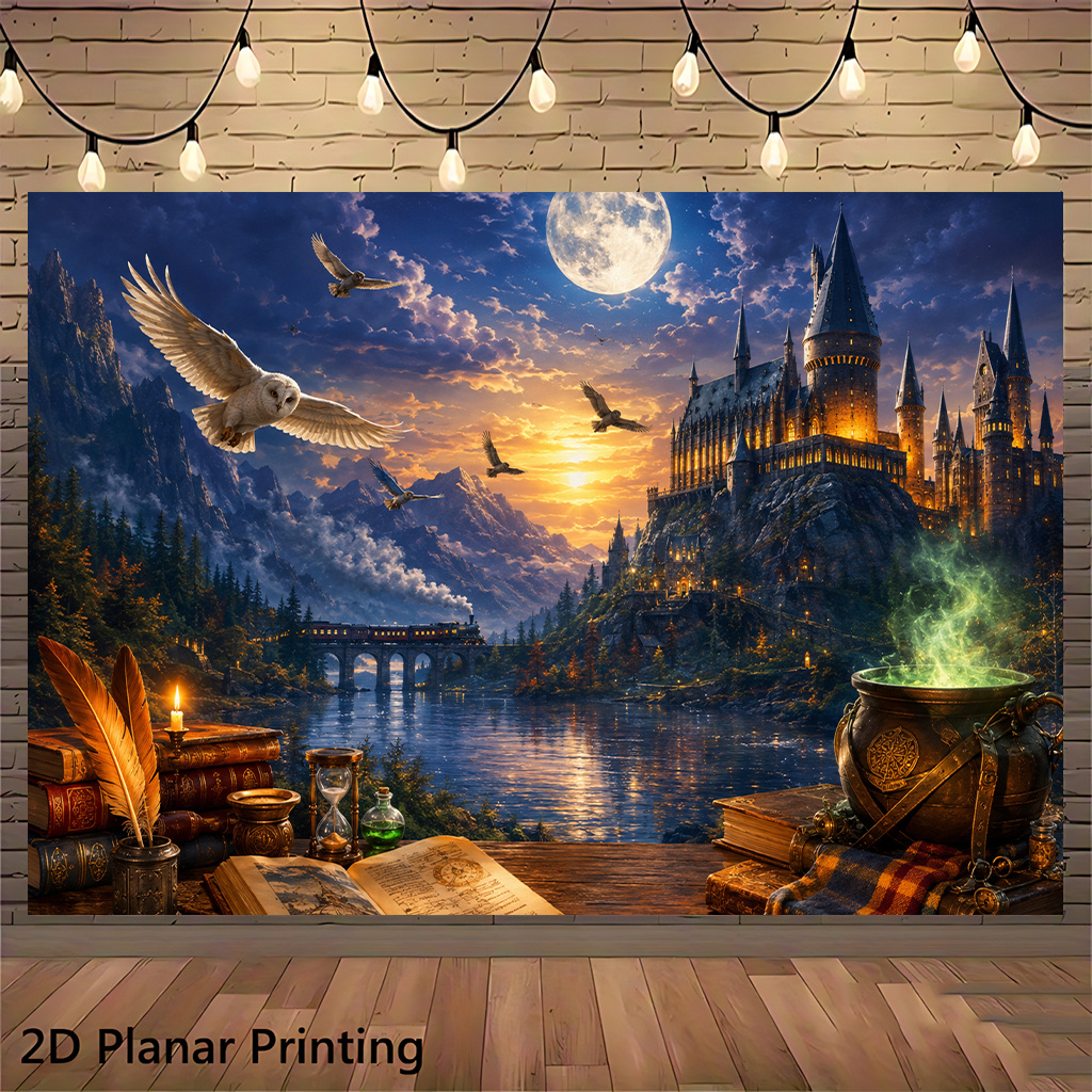 TEMU 2d Flat, 1pc Wb Harry Potter Themed Party Banner - & Backdrop Suitable For, Parties, Photo Hanging, Suitable For Seasons, Harry Potter Room