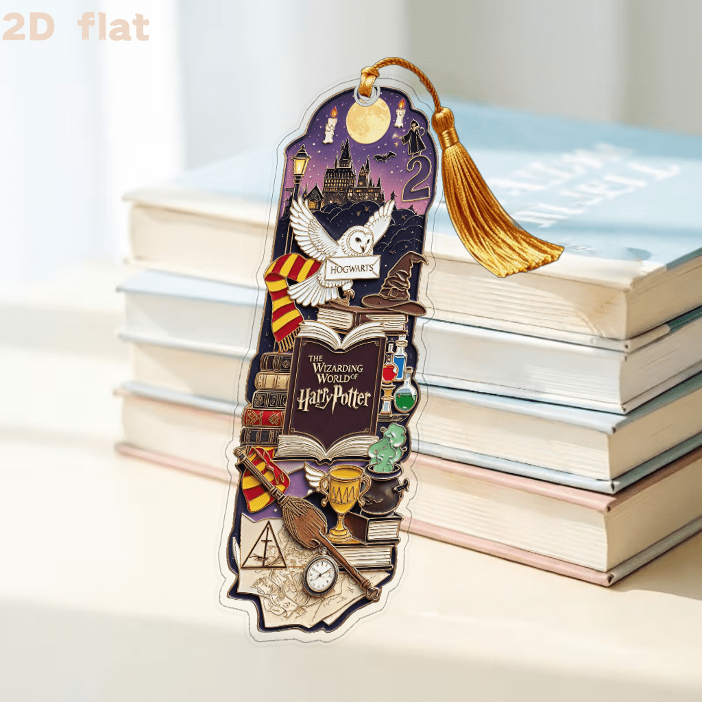 TEMU 1pc Official 2026 New 2d Flat Acrylic Bookmark, Tassel Color Random, Vintage , Featuring Classic Harry Potter Elements Like Hogwarts And Hedwig.