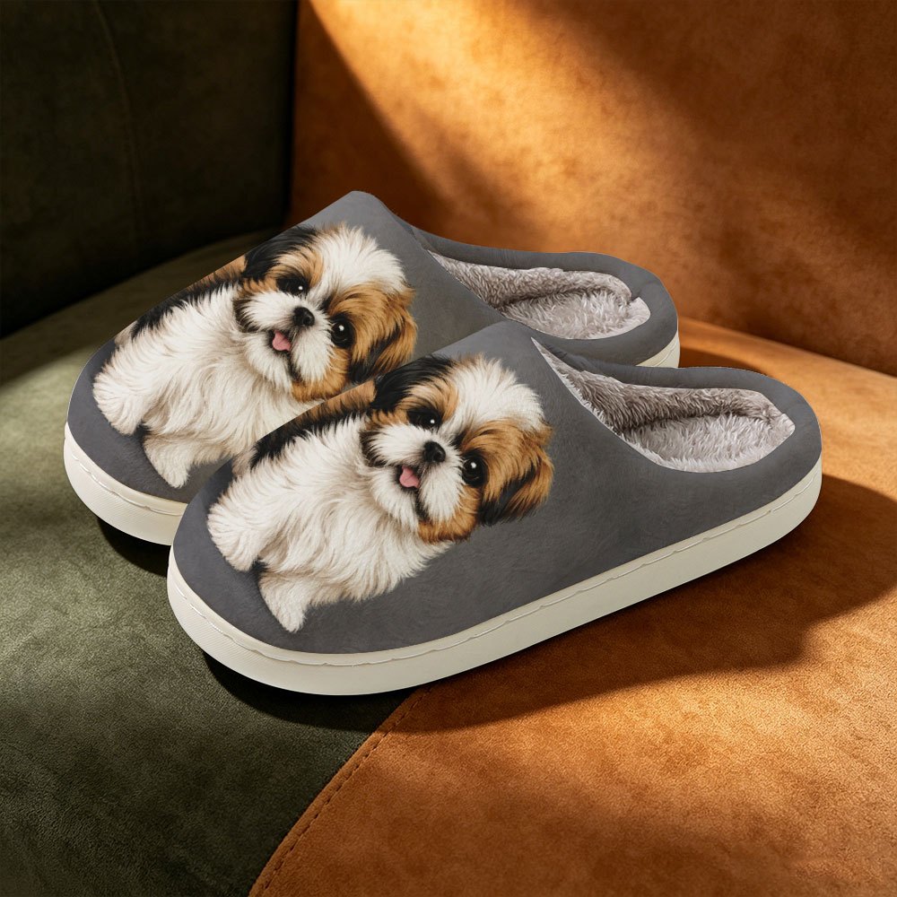 TEMU Realistic Shih Tzu Puppy Pattern Women's Fashion Printed Slippers, , Unisex Couple Style, Essential For Family Parties, For Holiday Gifts,