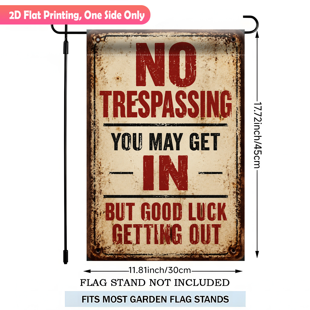 TEMU 2d Flat - 2d Flat Printing Garden Flag 1pc, No Trespassing Warning Sign Durable Polyester Outdoor Patio Decoration, Outdoor Patio Flags, And