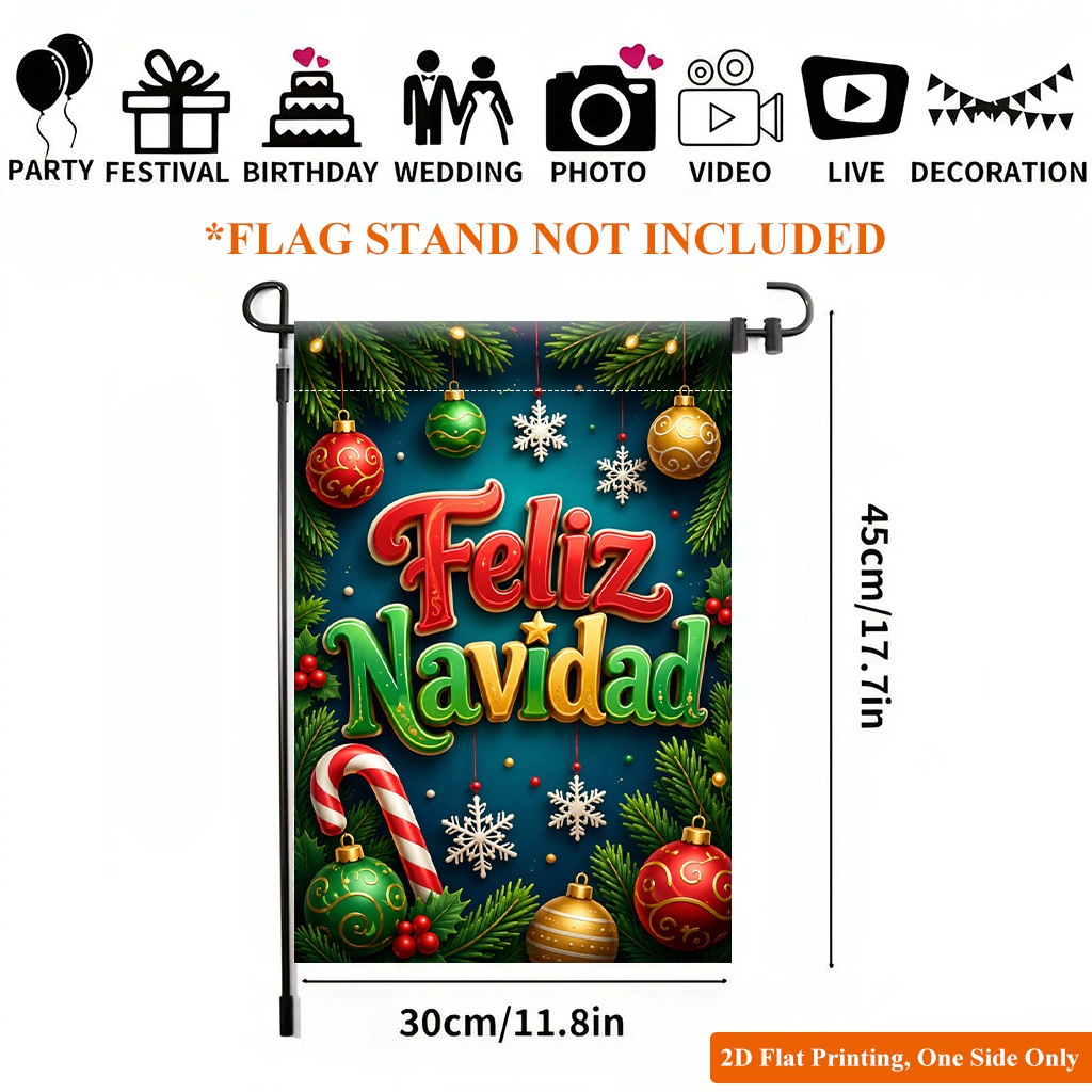 TEMU 2d Flat - 2d Flat Printing Garden Flag 1pc, Christmas Themed Colorful Design Durable Single-sided Print Yard Flag, Garden & Home Holiday