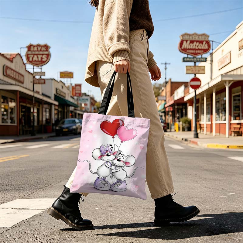 TEMU Couple Printed Shopping Bag, Double-sided Print Reusable Multi-functional Tote Bag, Grocery Shopping Bag, Ideal For Daily And Shopping, Sturdy