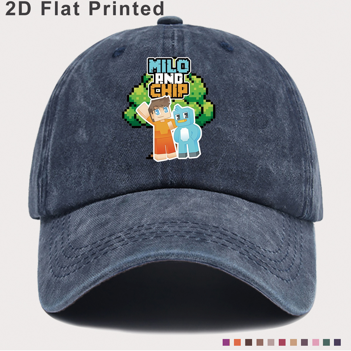 TEMU 1pc Pixel Style Gaming Companion "milo And Chip" Printed Baseball , Cartoon And Blue , Individual Trendy Fashion Hat, Street Style , Adjustable