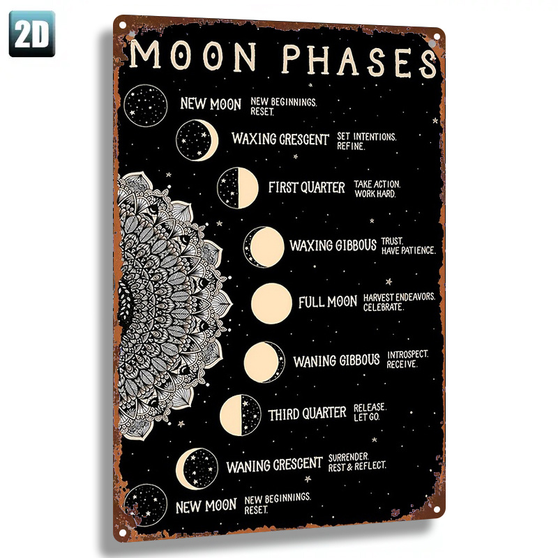TEMU 2d Flat, 1pc, Metal Sign, "moon Phases Artistic Iron Wall Decor".durable Metal Plaque, Suitable For Bars, Bedrooms, Restaurants, Kitchens, And
