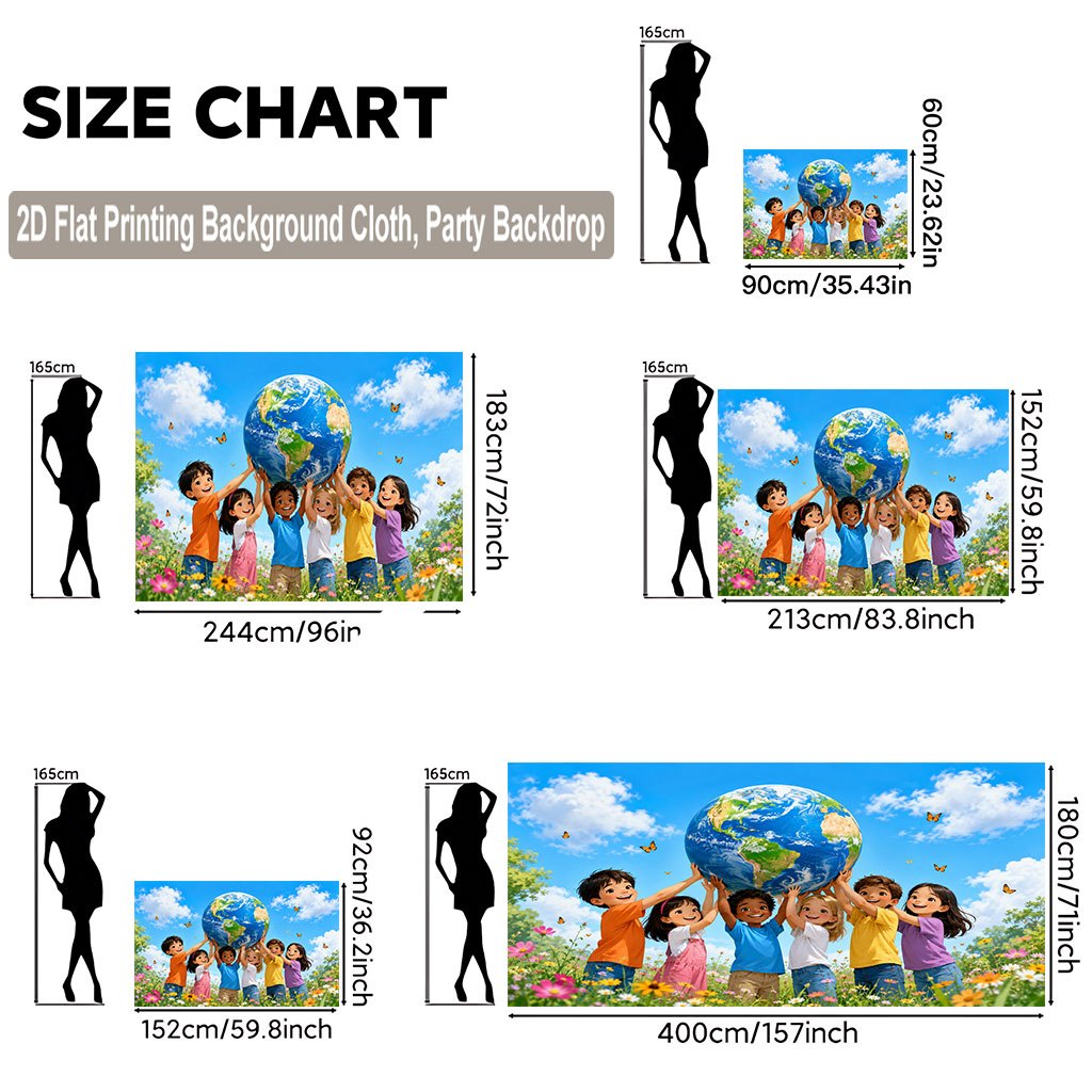 TEMU 2d Flat, 2d Flat - 2d Flat, 2d Flat - 2d Flat Printing Backdrop Banner 1pc, Children Holding Large Earth Polyester Background Cloth Banner,